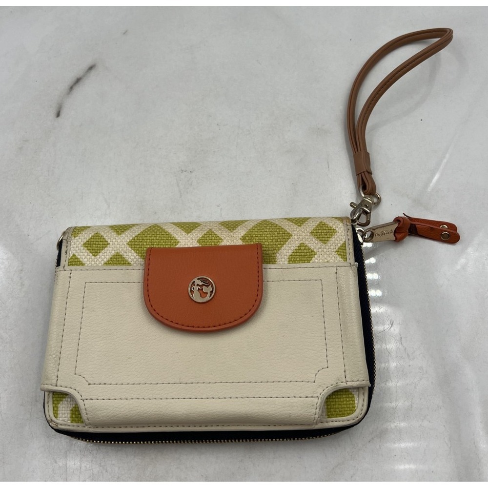 Spartina 449 Wristlet Wallet Daufuskie Island Linen Leather Green Cream